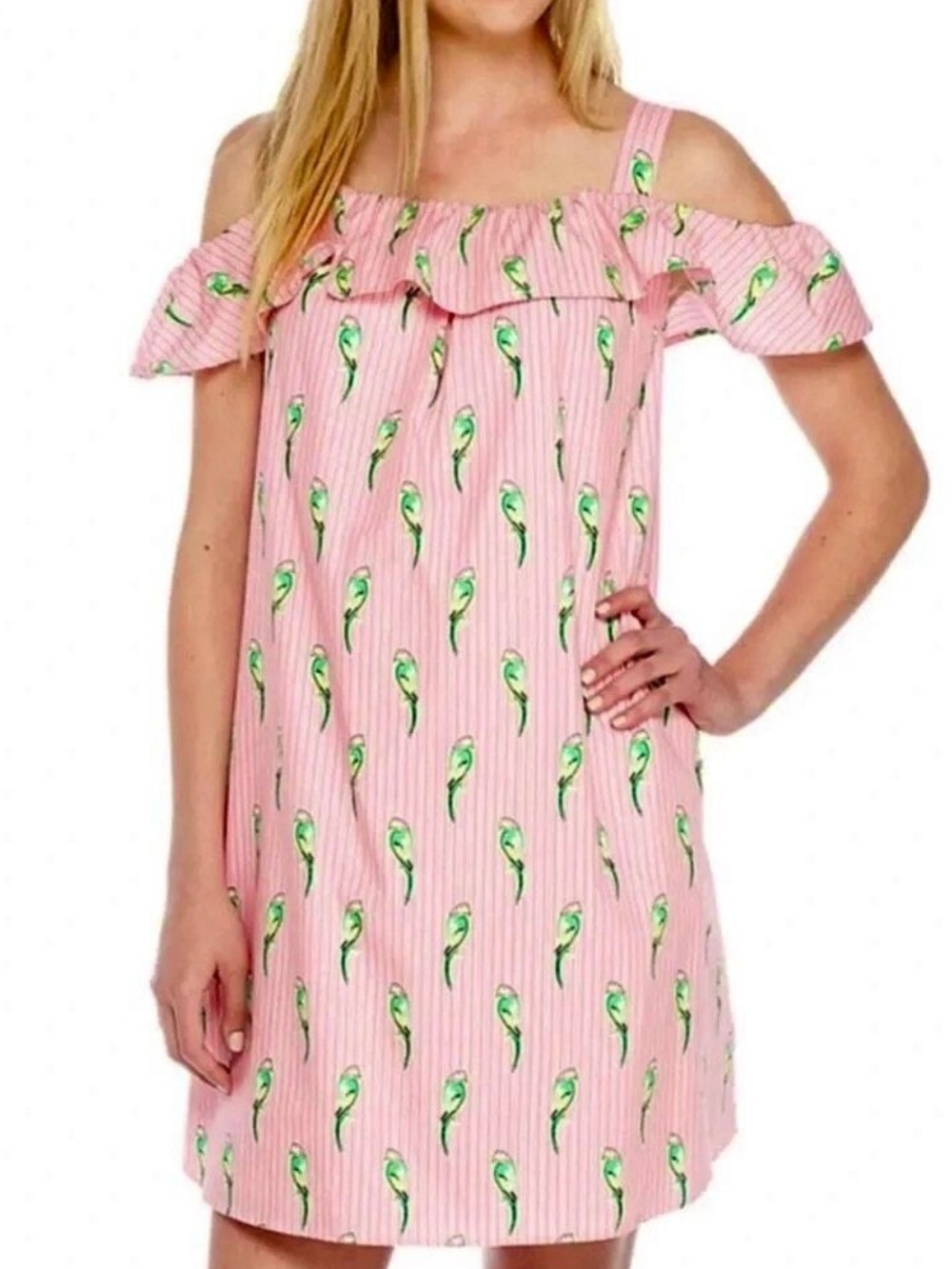 Crown & Ivy Medium Dress Parrot Cotton Resort Cruise Vacation Bird Boho Tropical